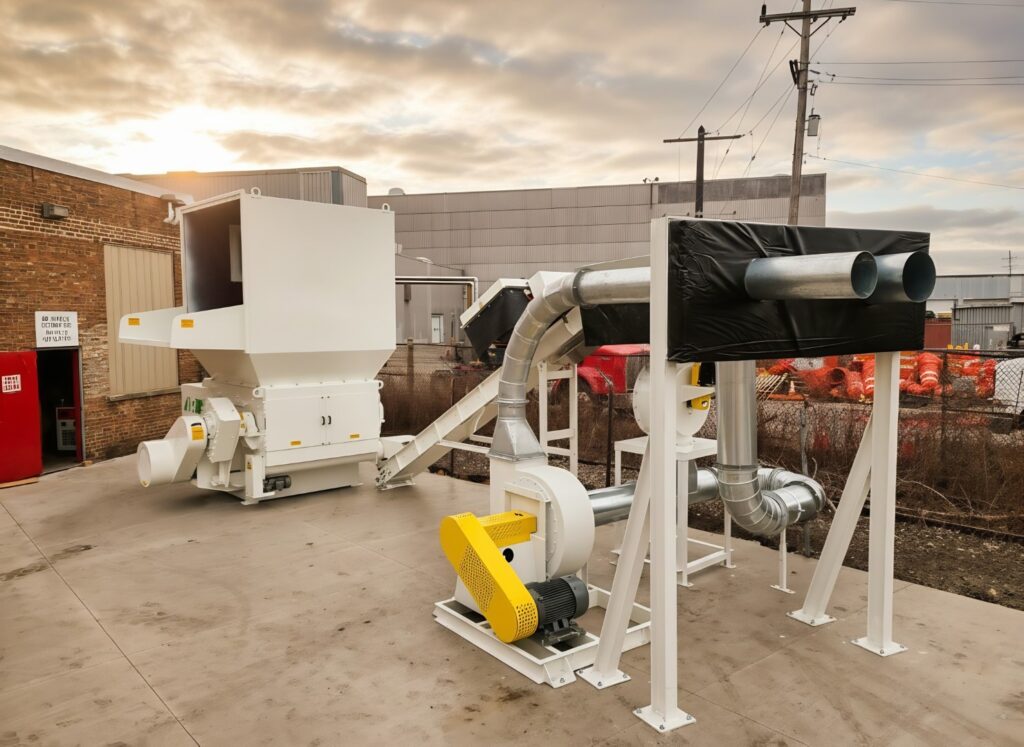 Cresswood wood grinder installed by Boulware Equipment at Chicago Pallets recycling facility in Chicago, IL
